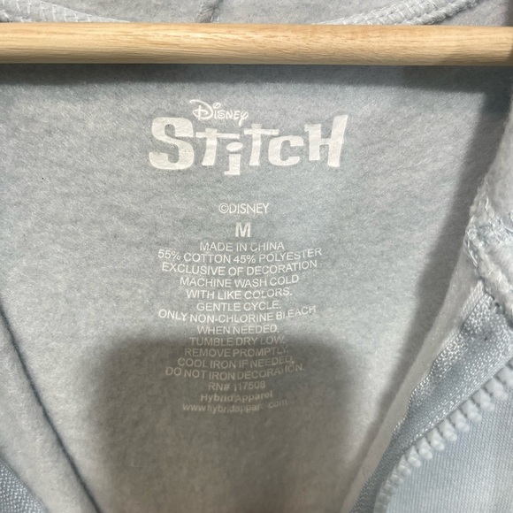Disney Stitch Light Blue Full Zip Hoodie Stitch Character Cotton Blend Size M - Picture 8 of 8
